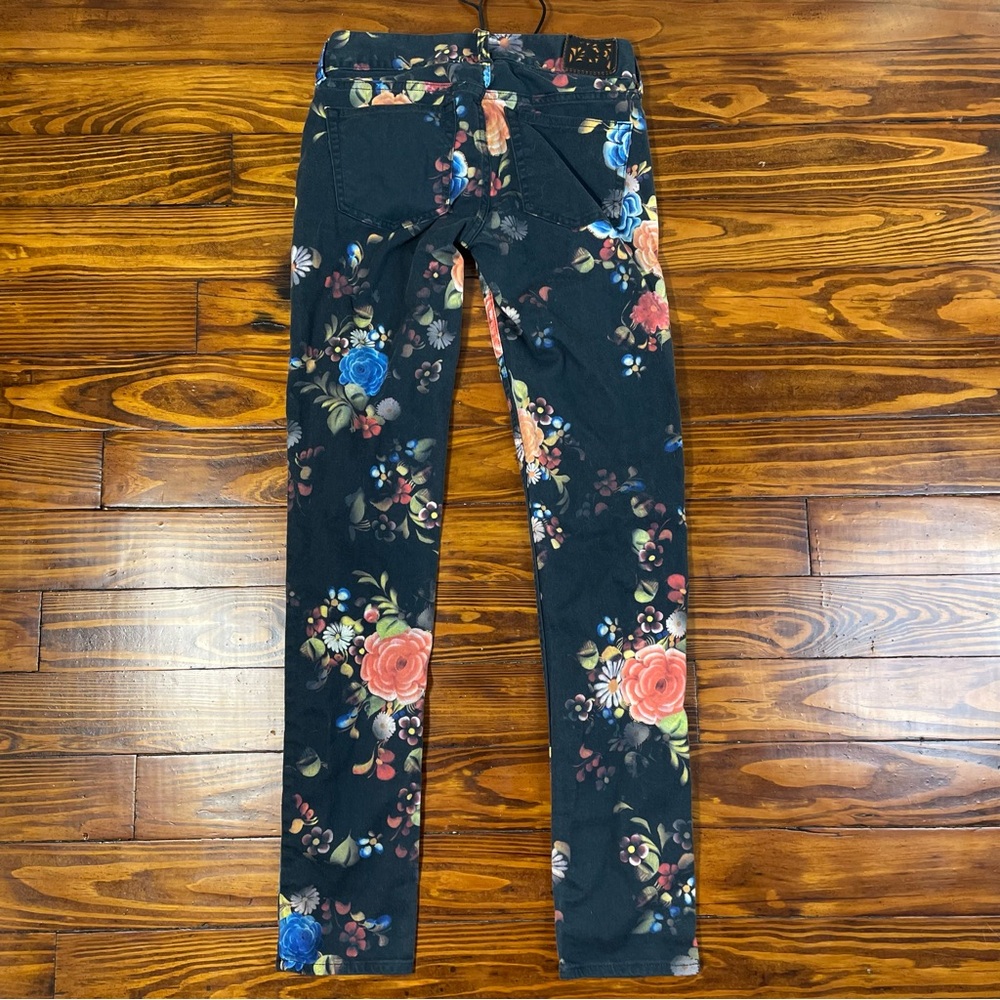 Ralph Lauren Low Cut Floral Jeans with Leather Criss Cross Tie Up sz 26 - Picture 5 of 9